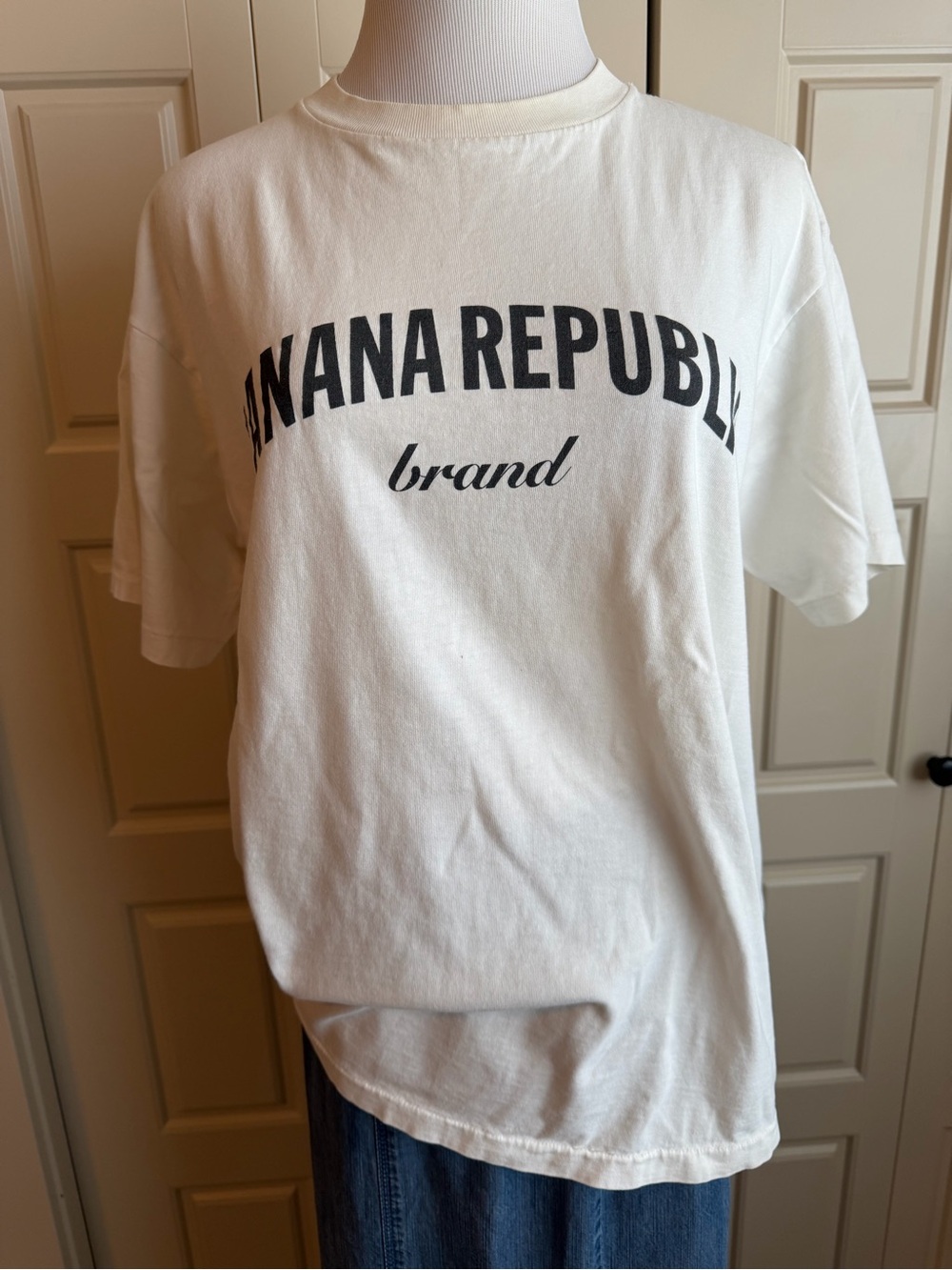 Banana Republic White Short Sleeve Logo Tee with Black Print